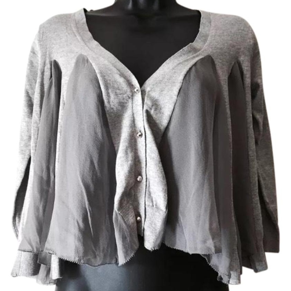 LINE & DOT CARDIGAN SWEATER GRAY 100% SILK PANEL